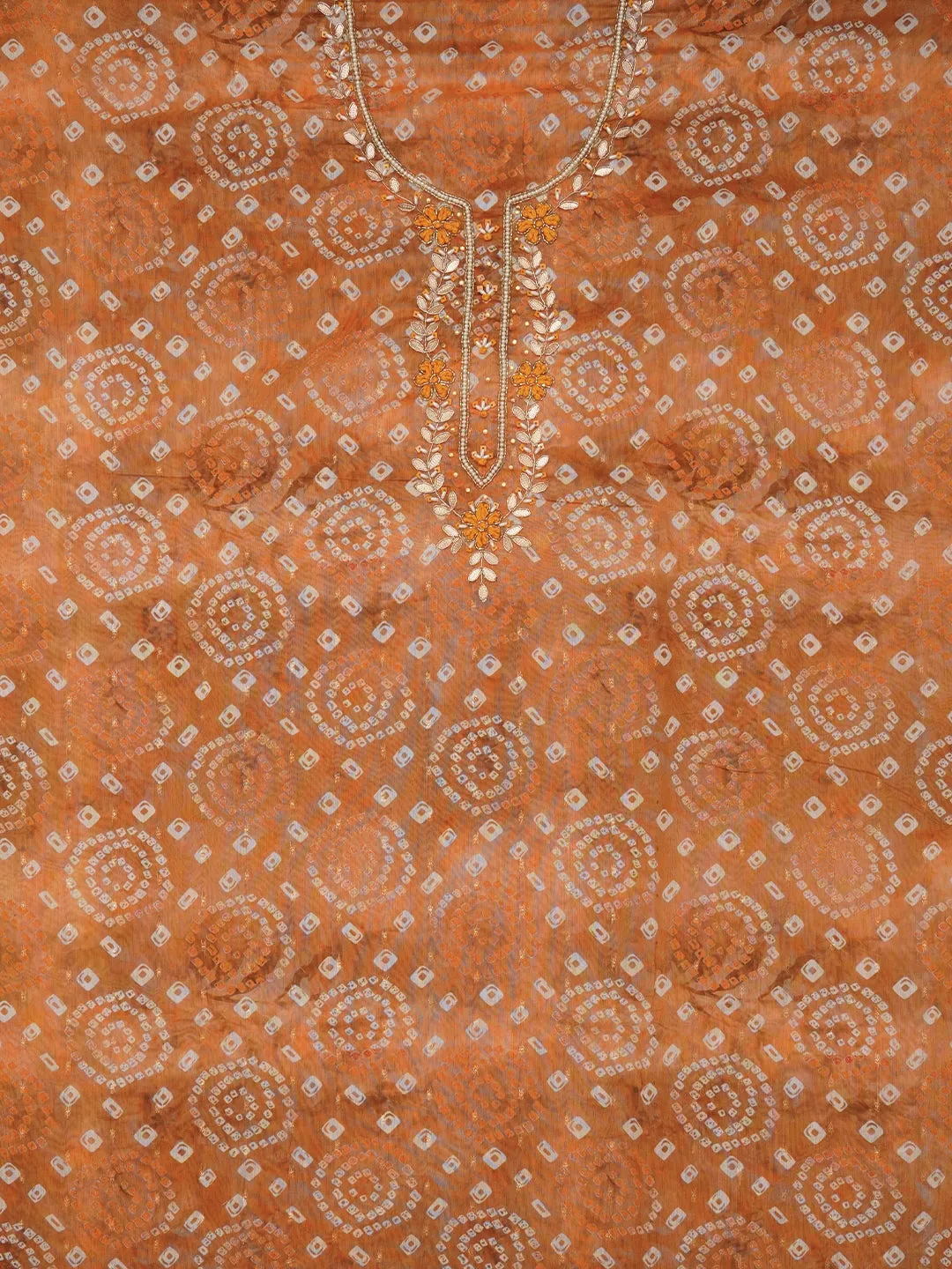 Mustard Bandhani Embroidered Dress Material with Leheriya Dupatta