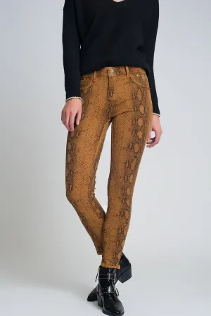 Mustard Reversible Snake Print Skinny Jeans