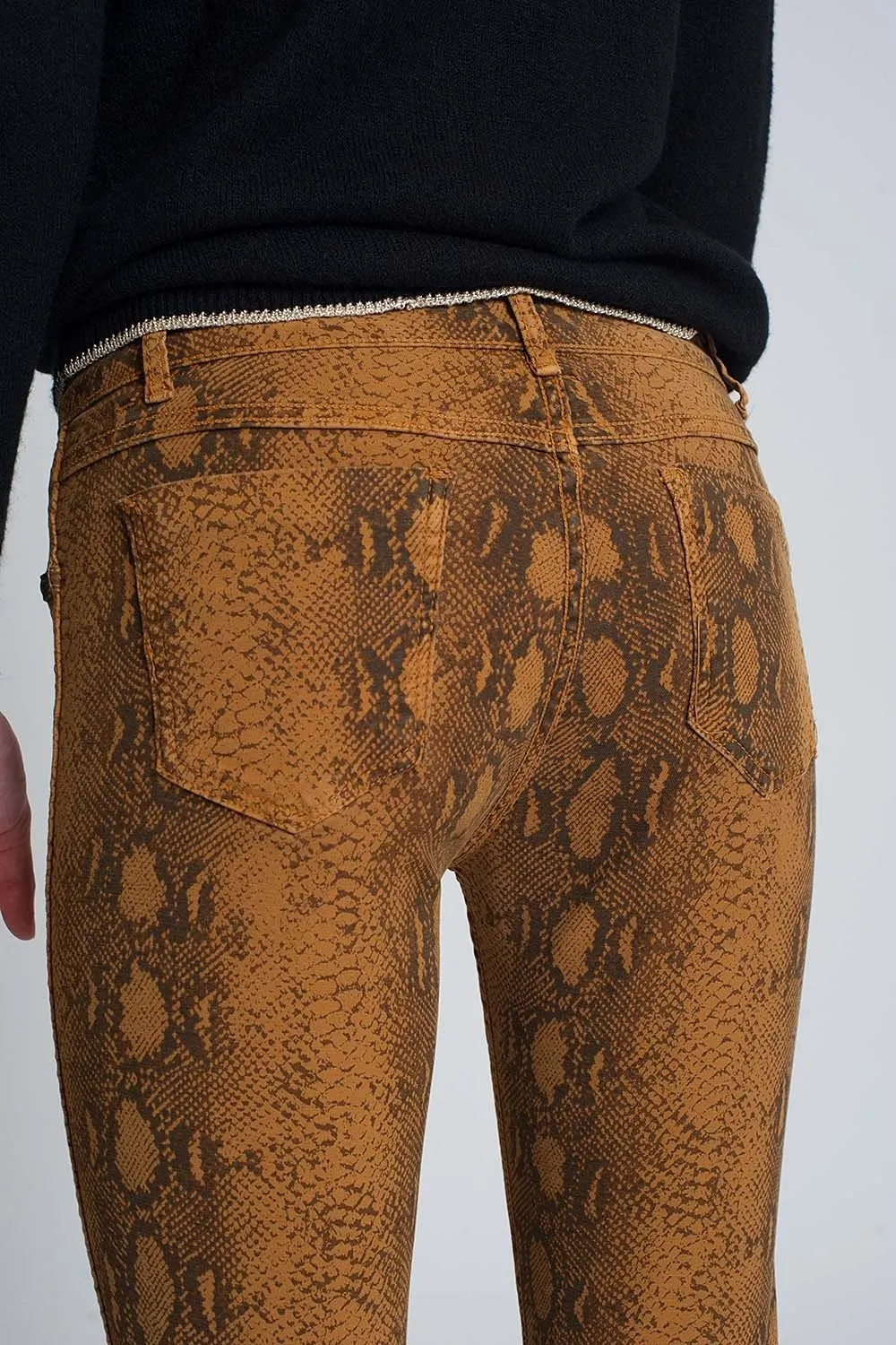 Mustard Reversible Snake Print Skinny Jeans
