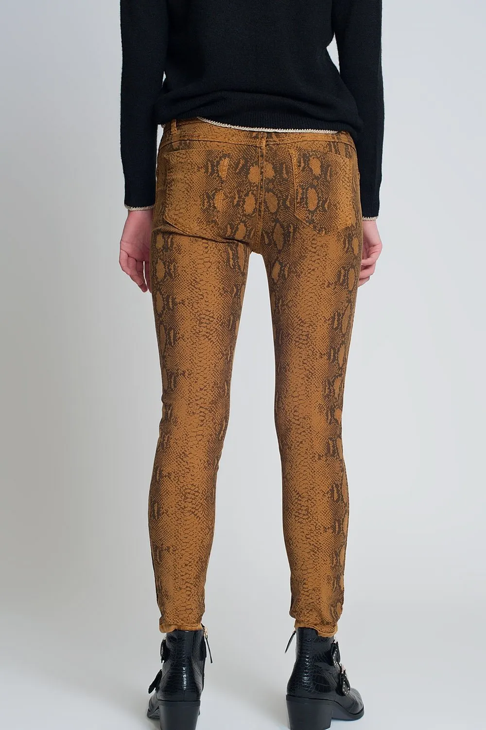 Mustard Reversible Snake Print Skinny Jeans