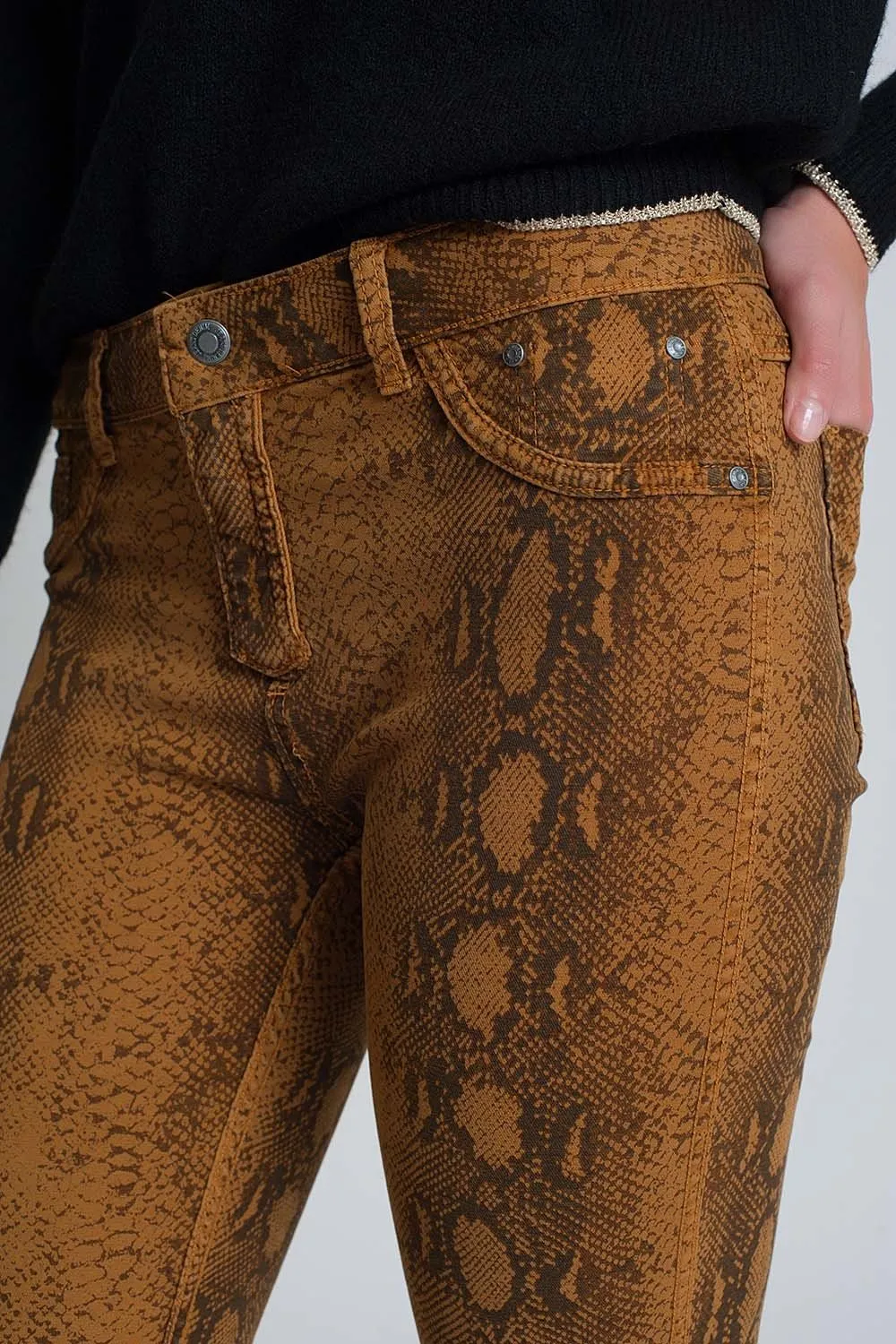 Mustard Reversible Snake Print Skinny Jeans