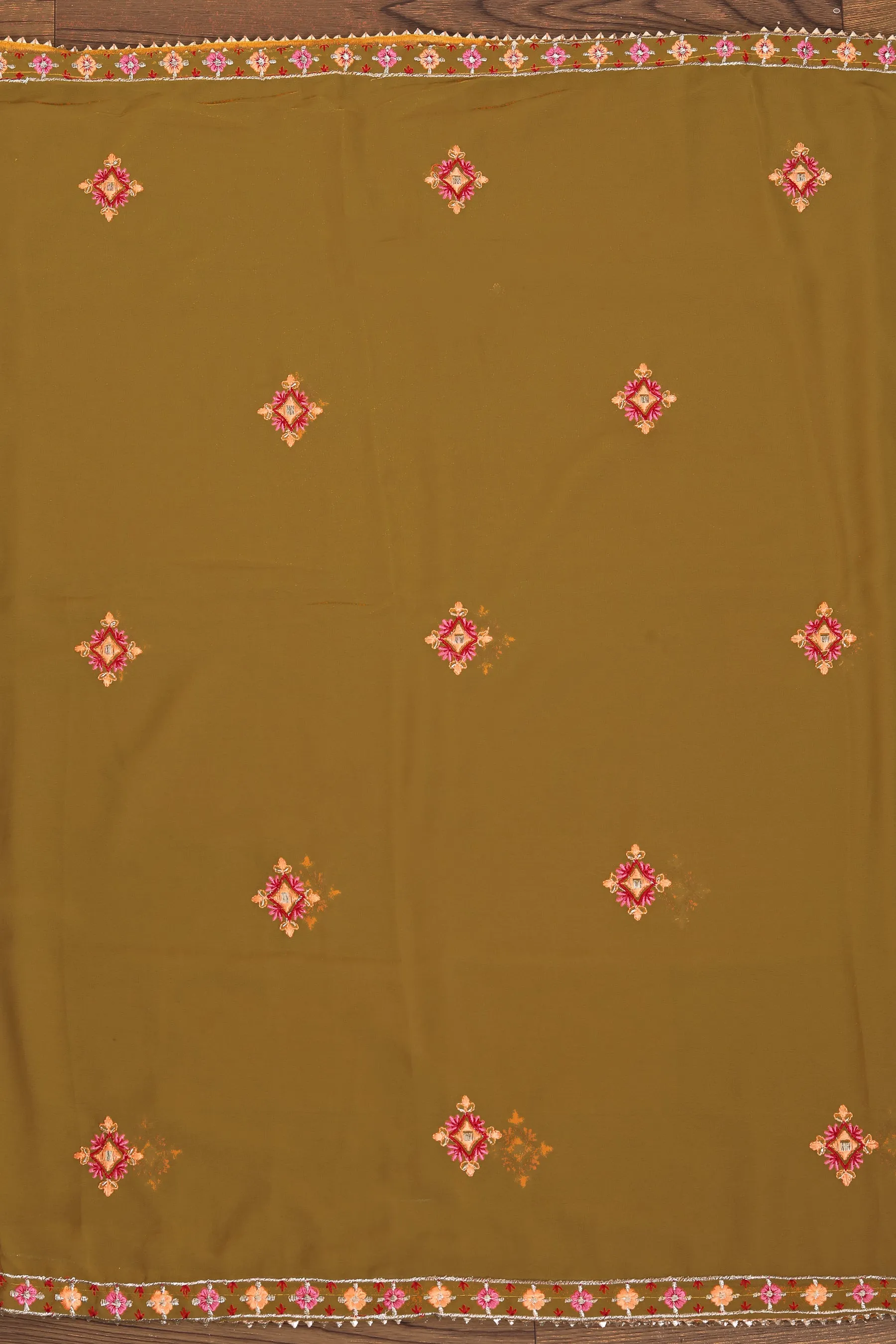 Mustard Sequin Embroidered Poly Georgette Dress Material with Dupatta