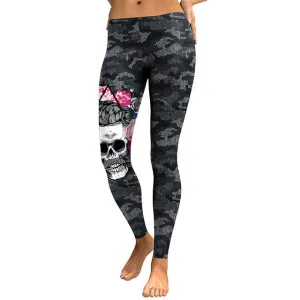 NADANBAO New Arrival Leggings Women Skull Head 3D Printed Camouflage Legging Workout Leggins Slim Elastic Plus Size Pants Legins