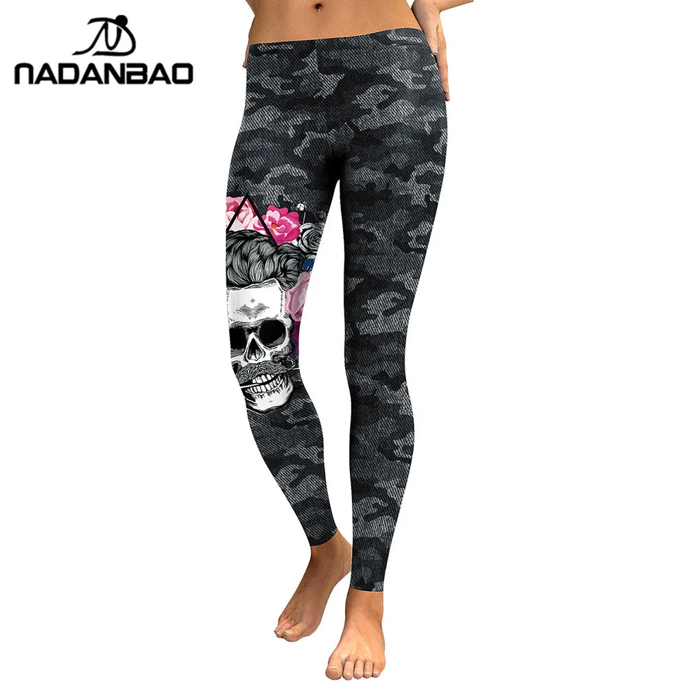 NADANBAO New Arrival Leggings Women Skull Head 3D Printed Camouflage Legging Workout Leggins Slim Elastic Plus Size Pants Legins