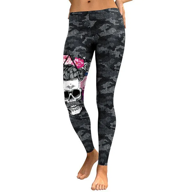 NADANBAO New Arrival Leggings Women Skull Head 3D Printed Camouflage Legging Workout Leggins Slim Elastic Plus Size Pants Legins