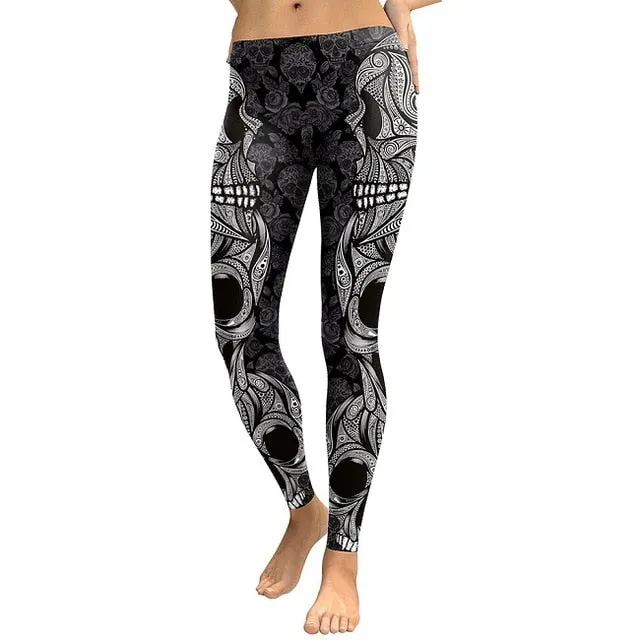 NADANBAO New Arrival Leggings Women Skull Head 3D Printed Camouflage Legging Workout Leggins Slim Elastic Plus Size Pants Legins