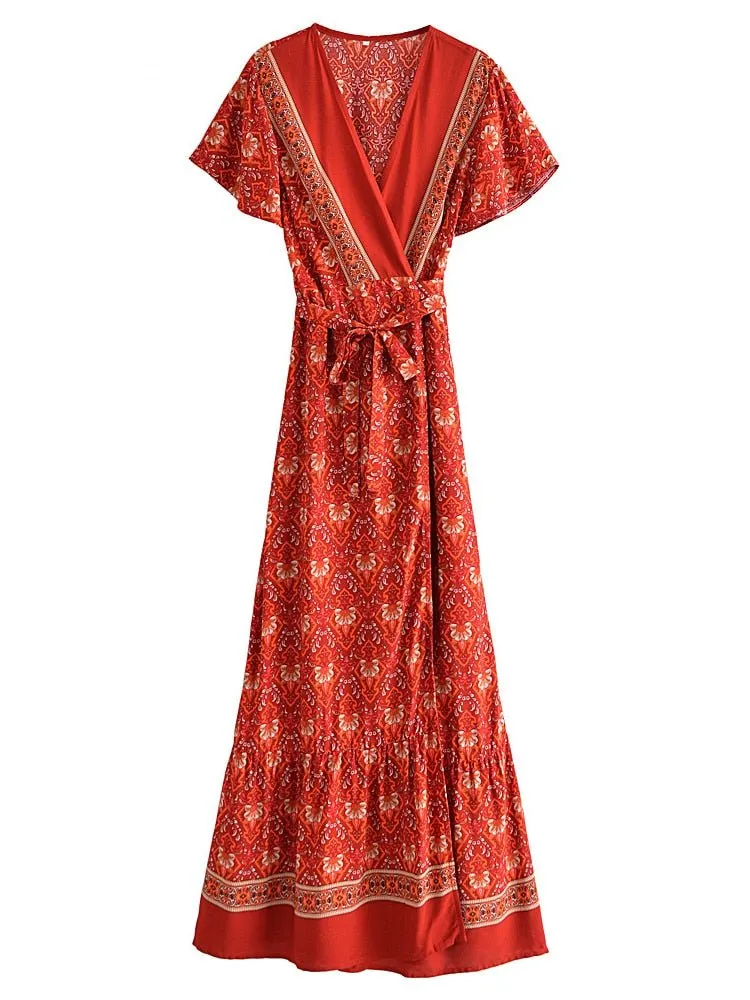 NATASHA Bohemian Floral Summer Wrap Dress