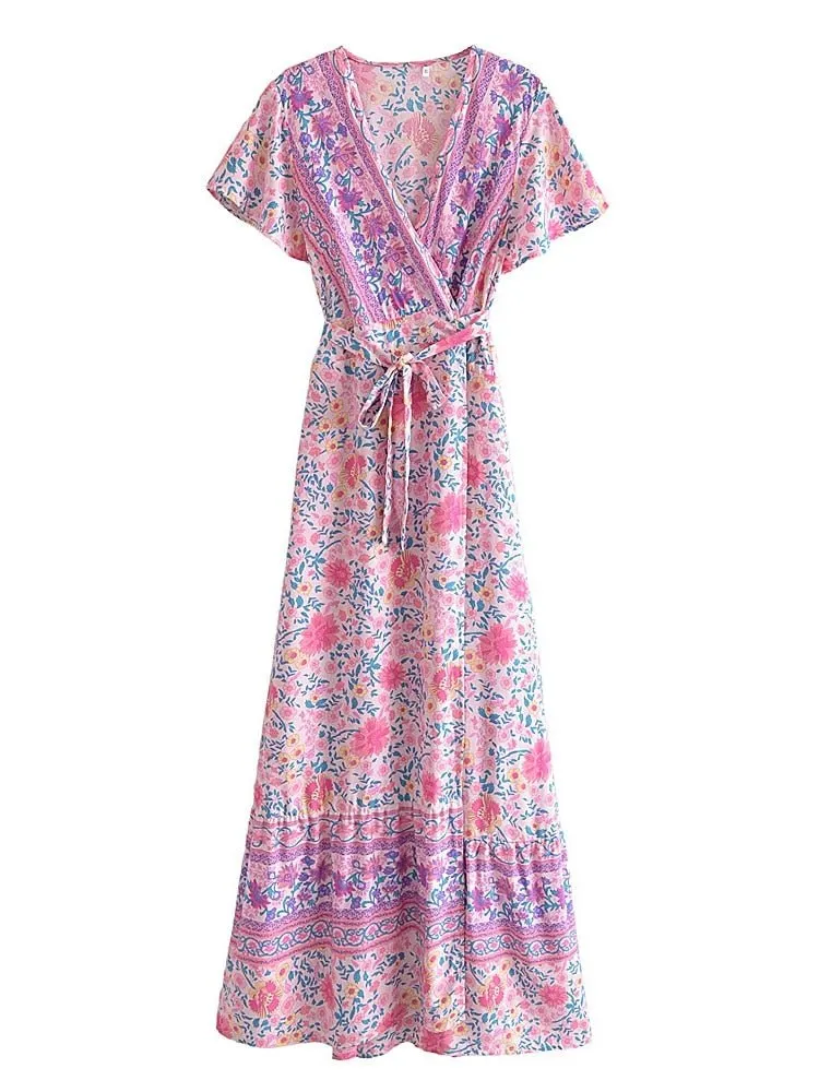 NATASHA Bohemian Floral Summer Wrap Dress