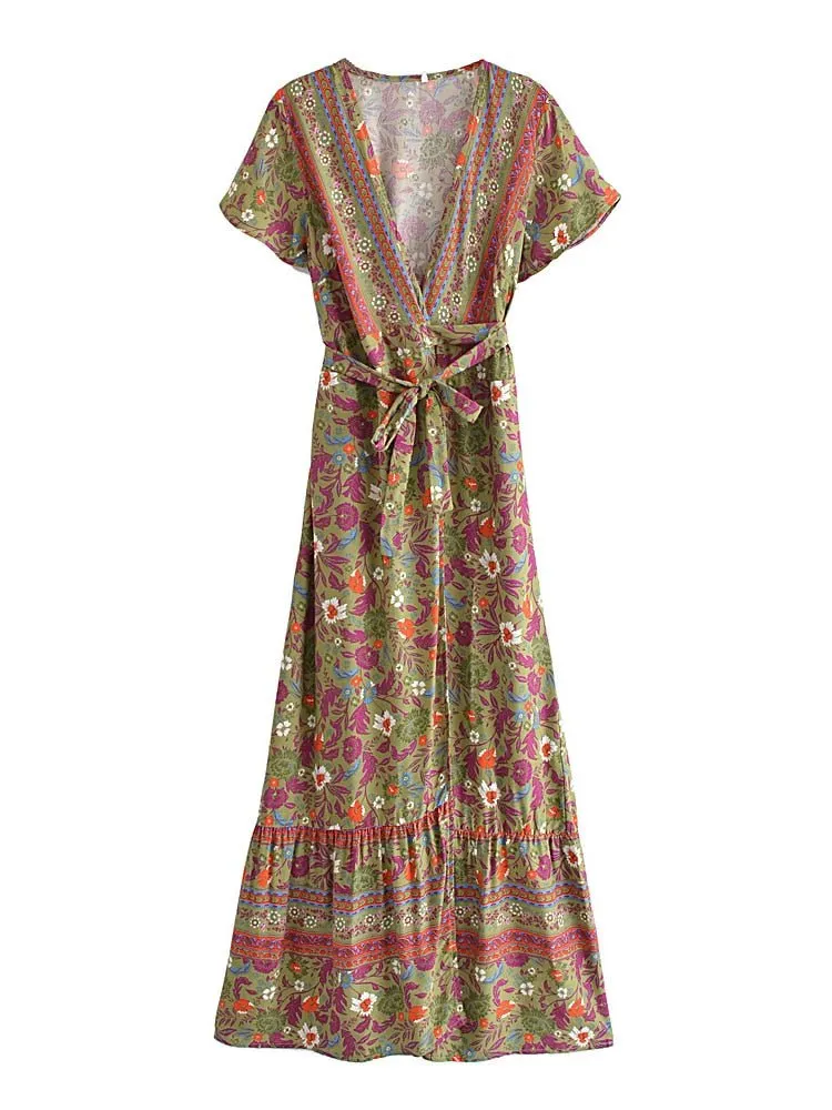 NATASHA Bohemian Floral Summer Wrap Dress