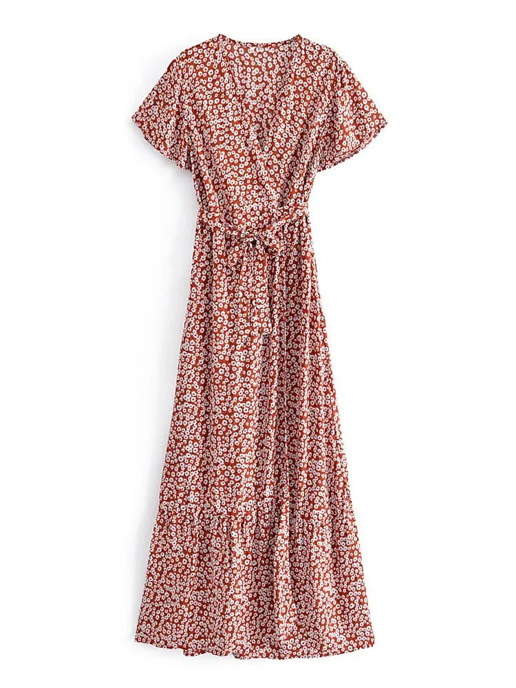 NATASHA Bohemian Floral Summer Wrap Dress
