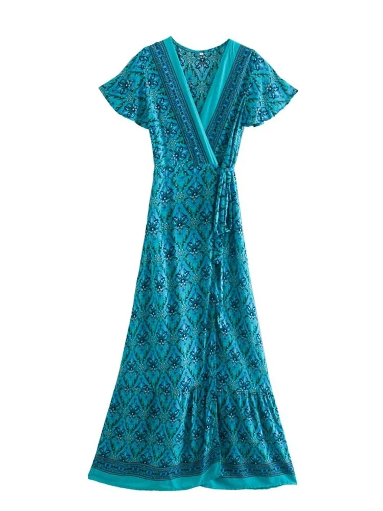 NATASHA Bohemian Floral Summer Wrap Dress