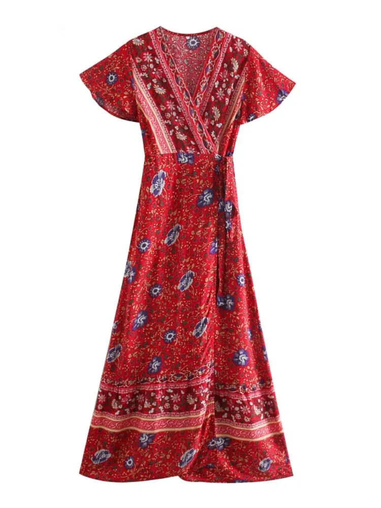 NATASHA Bohemian Floral Summer Wrap Dress