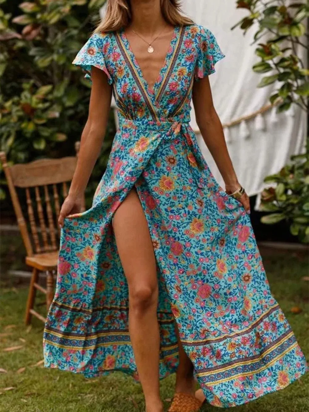 NATASHA Bohemian Floral Summer Wrap Dress