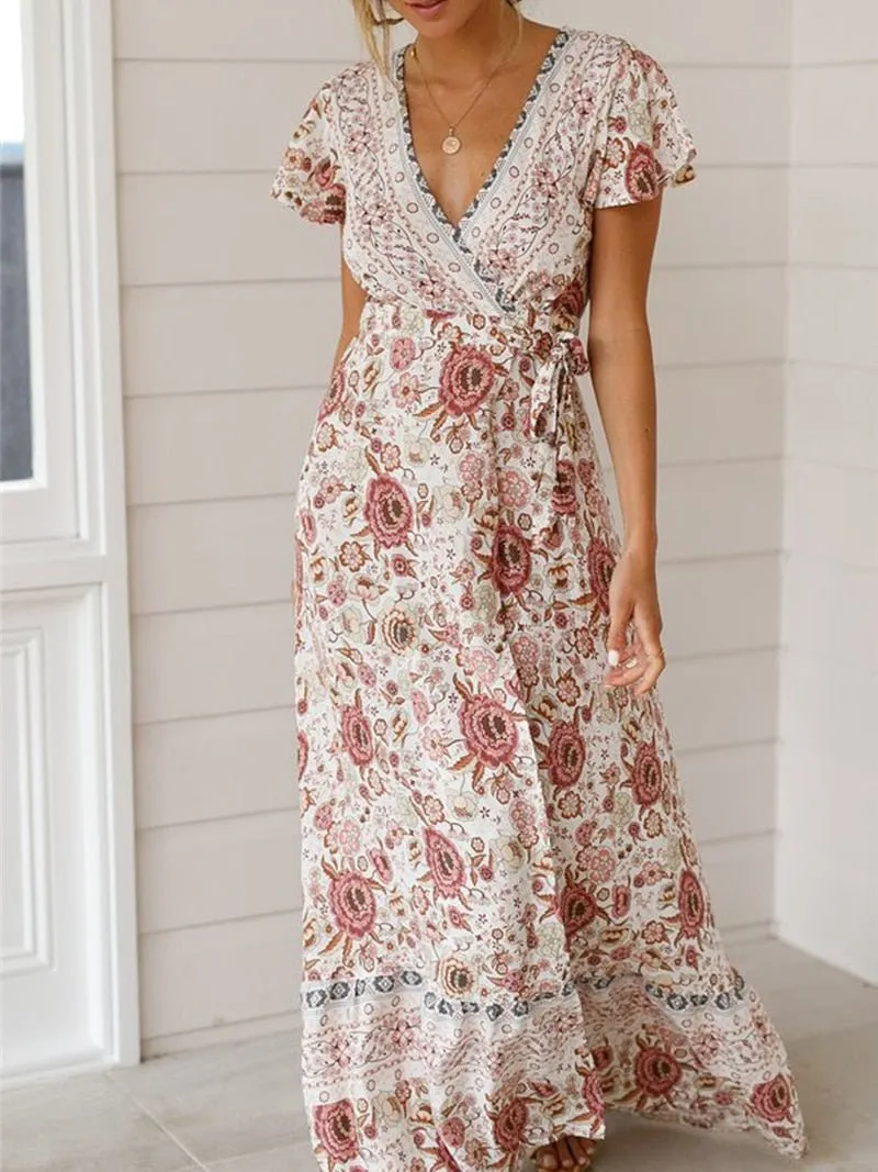 NATASHA Bohemian Floral Summer Wrap Dress
