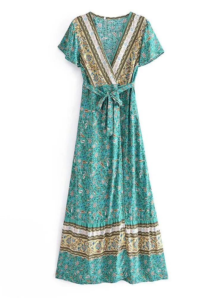 NATASHA Bohemian Floral Summer Wrap Dress