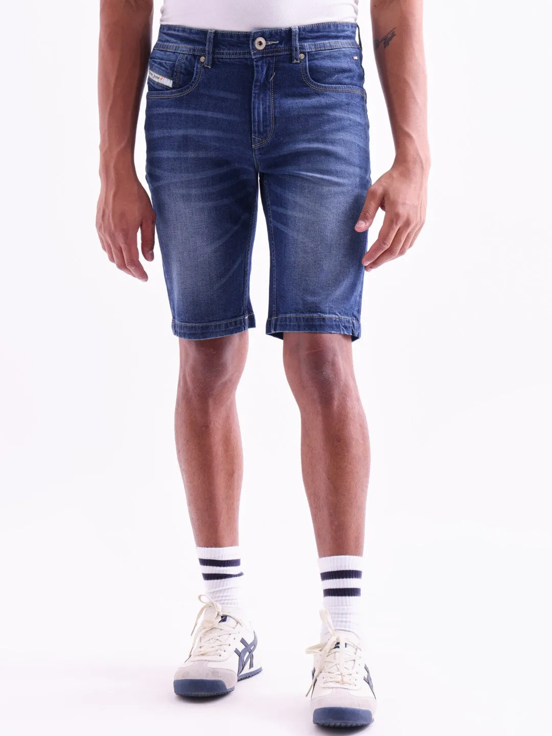 Navy Plain Denim Stretch Shorts