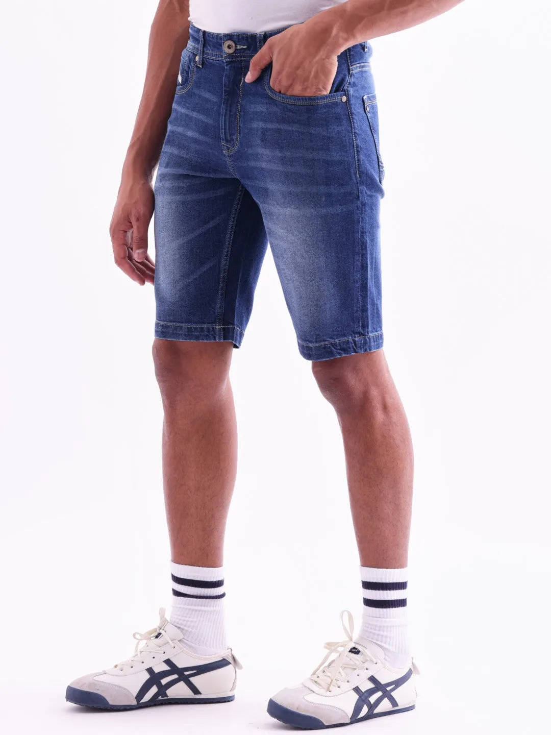 Navy Plain Denim Stretch Shorts