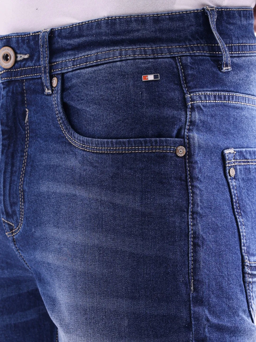 Navy Plain Denim Stretch Shorts