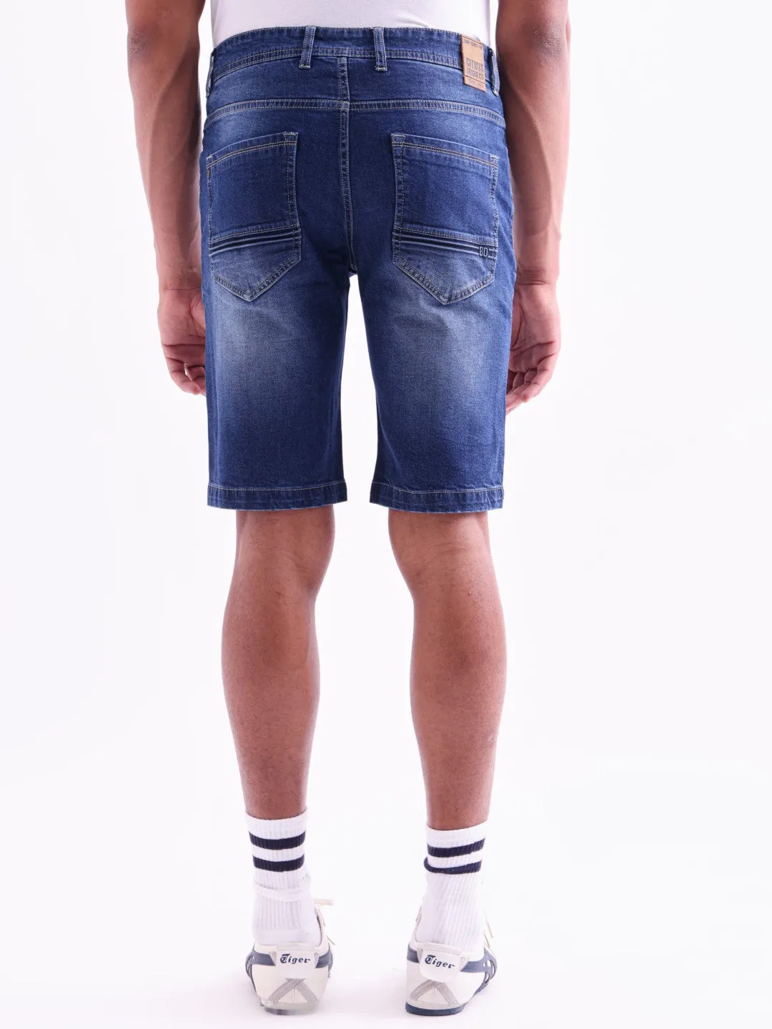 Navy Plain Denim Stretch Shorts