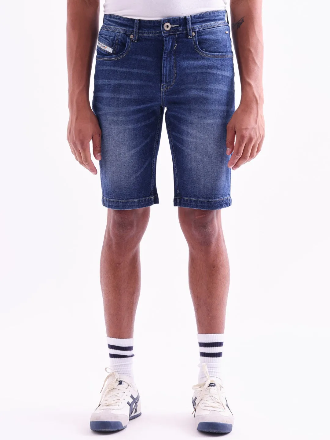 Navy Plain Denim Stretch Shorts