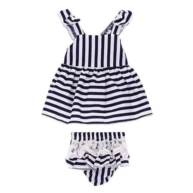 Navy Striped Baby Girl 2Pc Set
