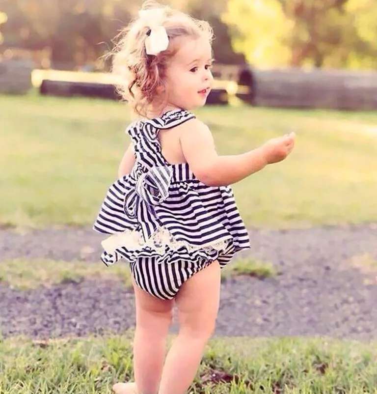 Navy Striped Baby Girl 2Pc Set