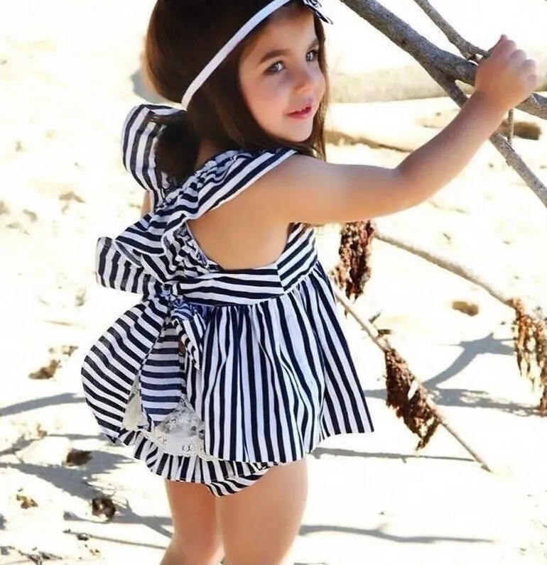 Navy Striped Baby Girl 2Pc Set