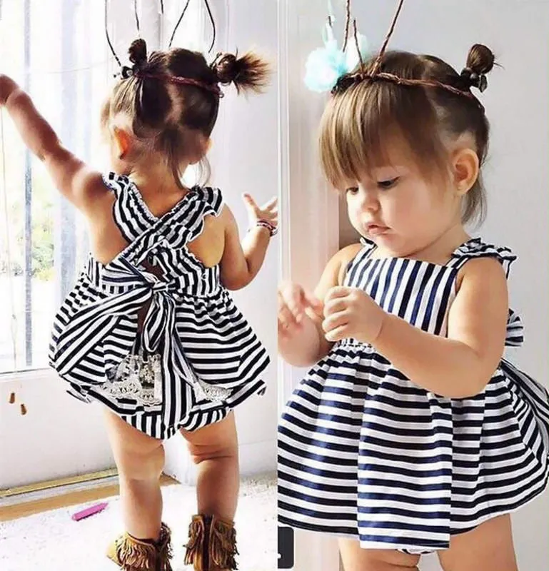 Navy Striped Baby Girl 2Pc Set