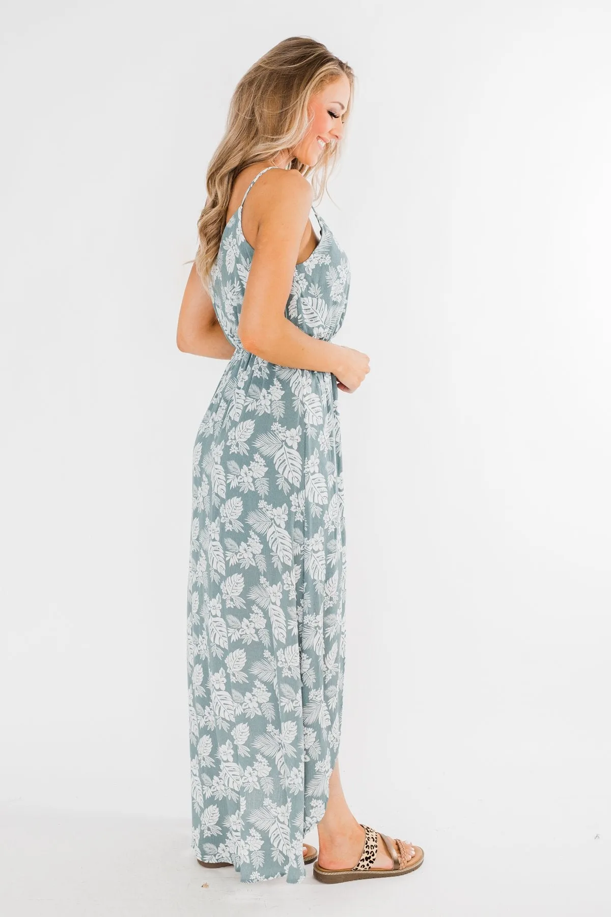 Near the Beach Tropical Hi-Low Dress- Seafoam Green