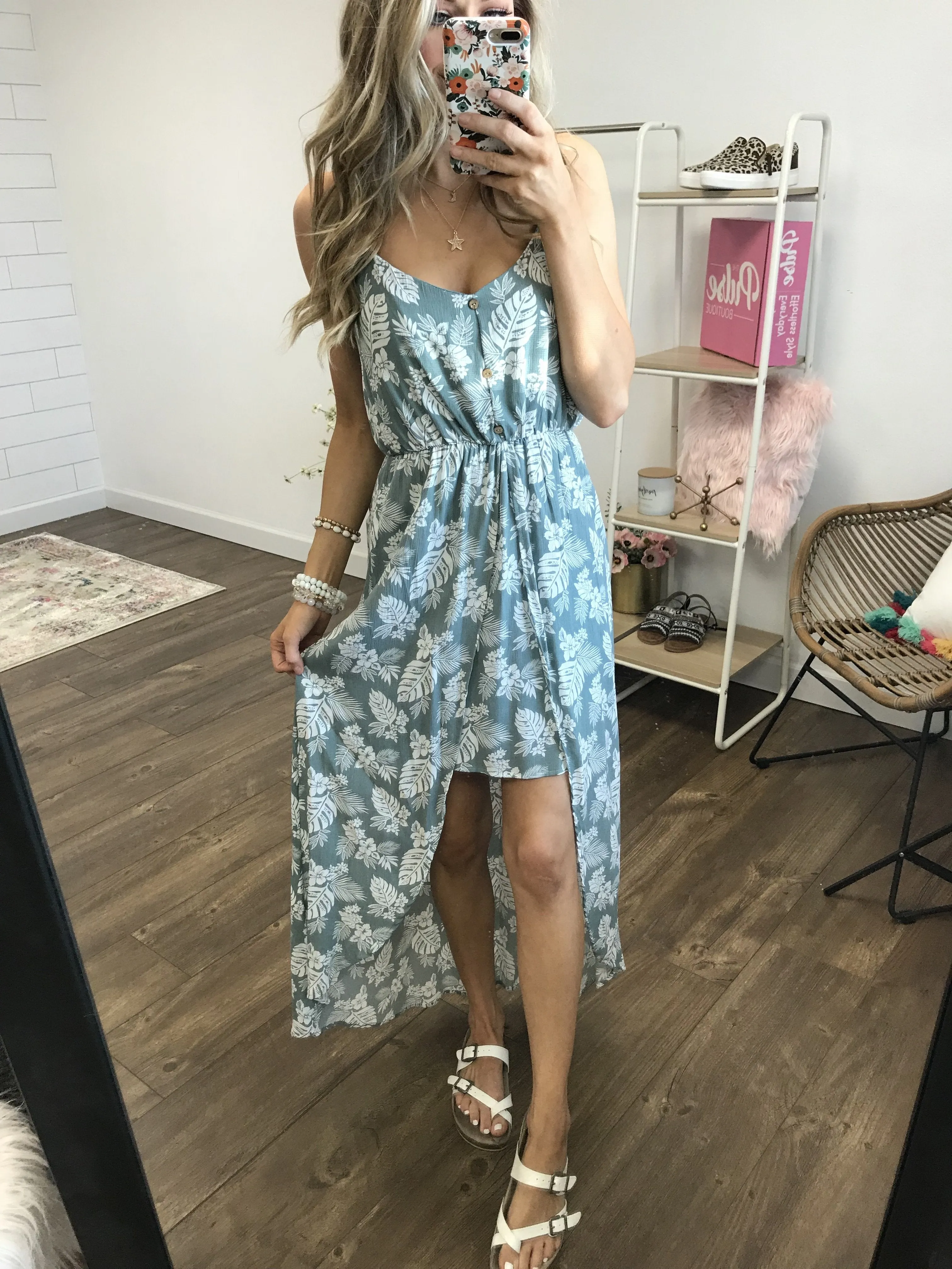 Near the Beach Tropical Hi-Low Dress- Seafoam Green