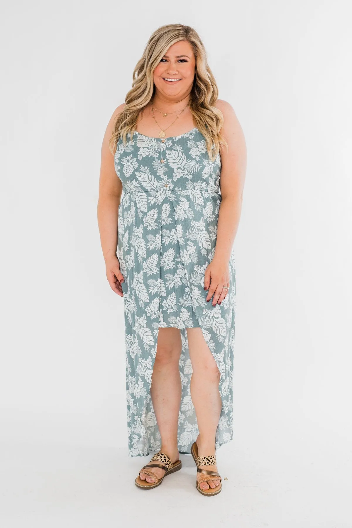 Near the Beach Tropical Hi-Low Dress- Seafoam Green