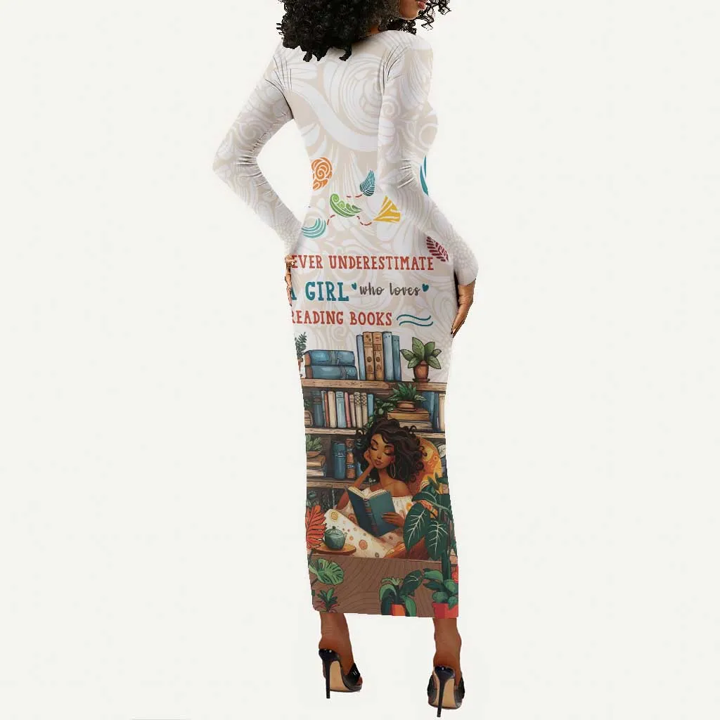 Never Underestimate A Girl Who Loves Reading Books Long Sleeve Bodycon Dress African Book Lovers DT04