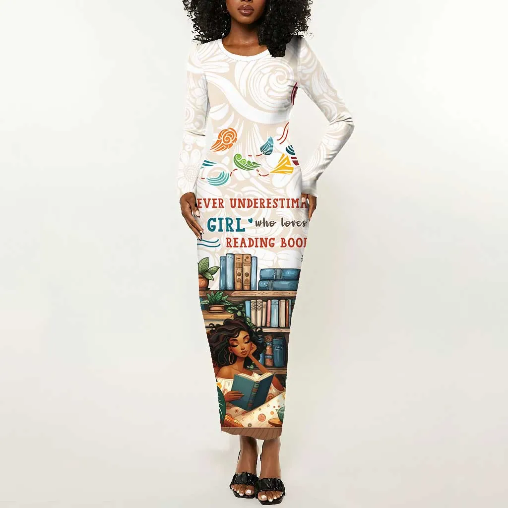Never Underestimate A Girl Who Loves Reading Books Long Sleeve Bodycon Dress African Book Lovers DT04