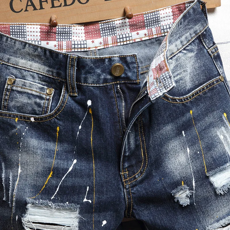 New Individuality Mid Waisted Men's Ripped Jeans Shorts