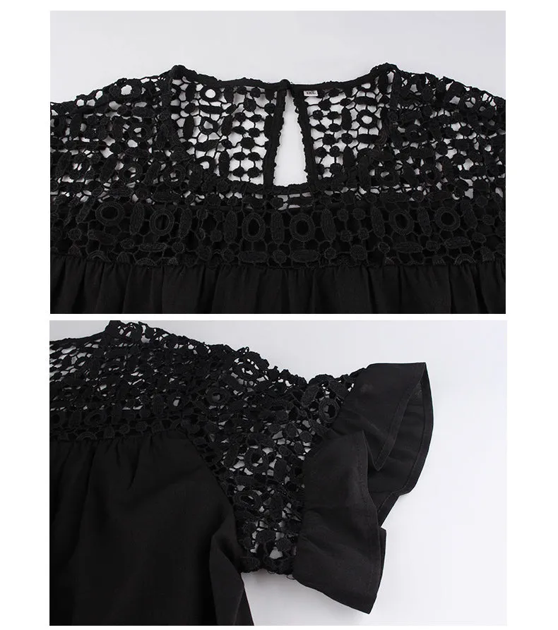 New Lace Round Neck Solid Color Short-sleeved Dress