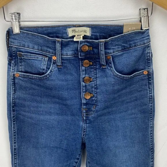 NEW Madewell 10&quot; High Rise Skinny Jeans Button Fly Raw Hem‎ size 26