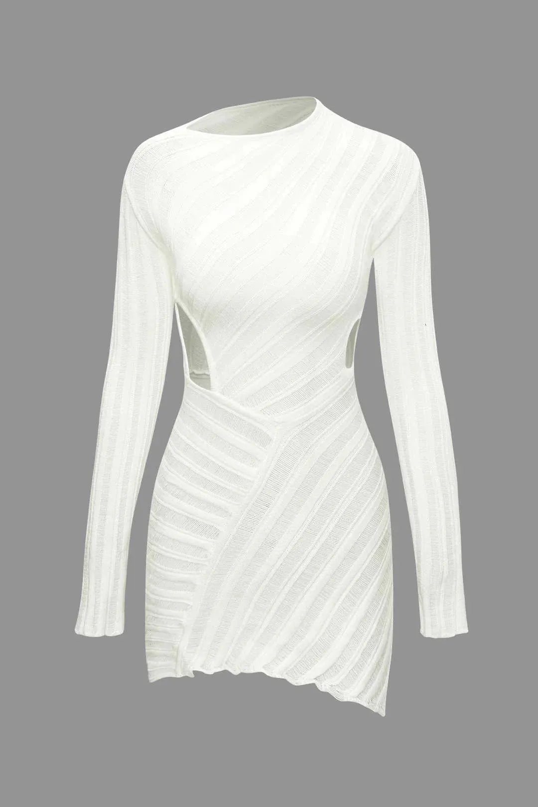 NEW Micas Women's Casual Dresses Knitting Hollow Out Long Sleeve See-Through Aesthetic Elegant Chic Bodycon dress, White Sz L