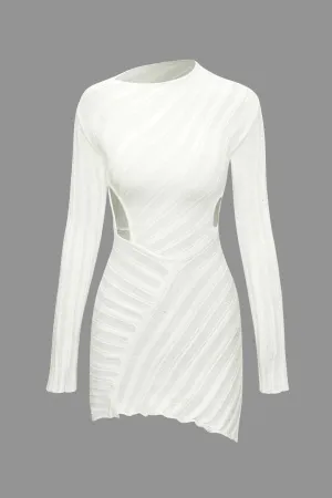 NEW Micas Women's Casual Dresses Knitting Hollow Out Long Sleeve See-Through Aesthetic Elegant Chic Bodycon dress, White Sz L