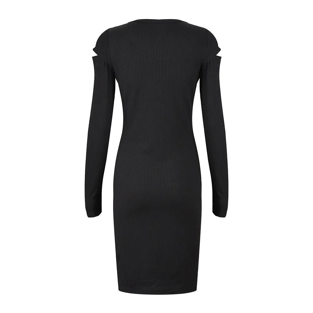 New Pure Color Sexy Off-the-shoulder Thread High Elastic Slim Bottoming Dress