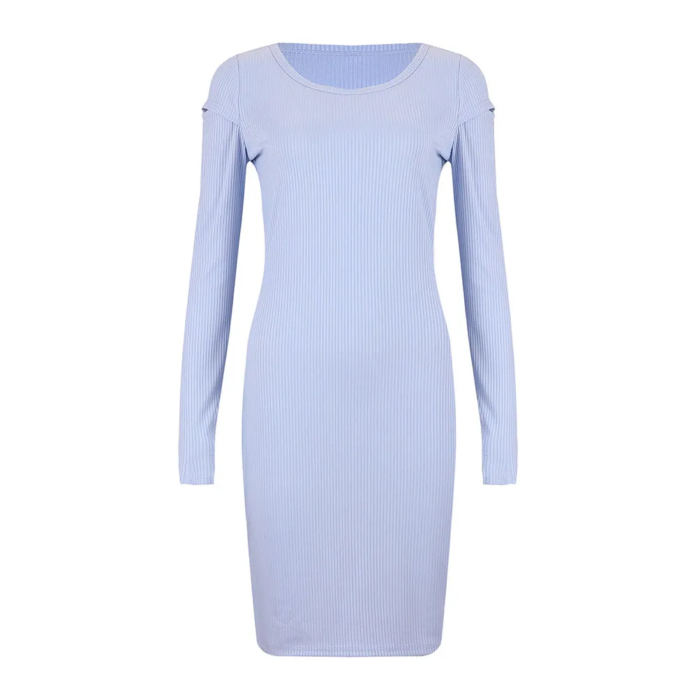 New Pure Color Sexy Off-the-shoulder Thread High Elastic Slim Bottoming Dress