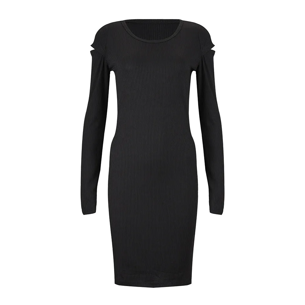 New Pure Color Sexy Off-the-shoulder Thread High Elastic Slim Bottoming Dress