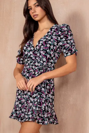 Nia Black Floral Frill Dress