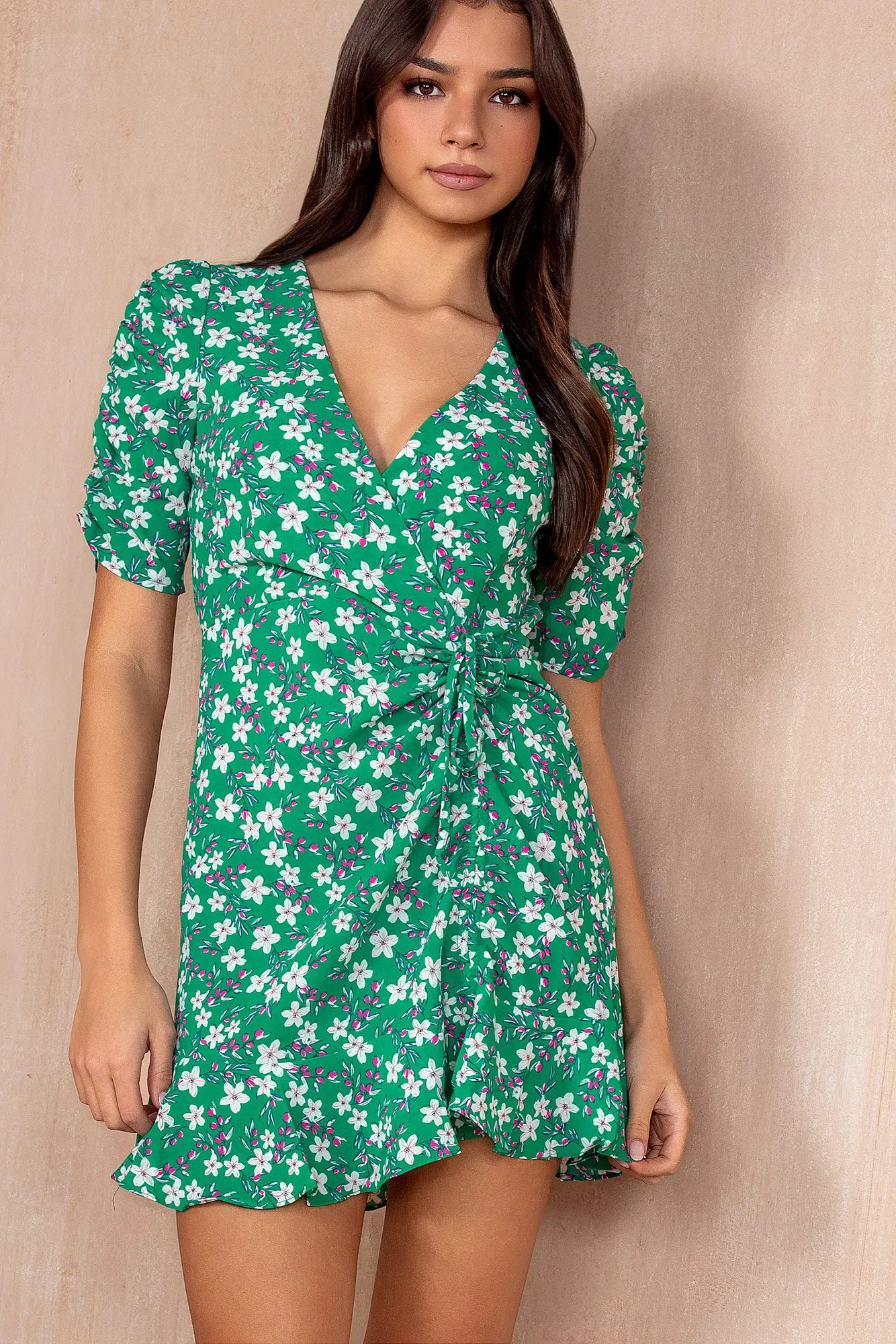 Nia Green Floral Frill Dress