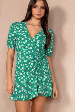 Nia Green Floral Frill Dress