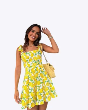 Niomi - Bold Lemon Print Woman's Casual Dress