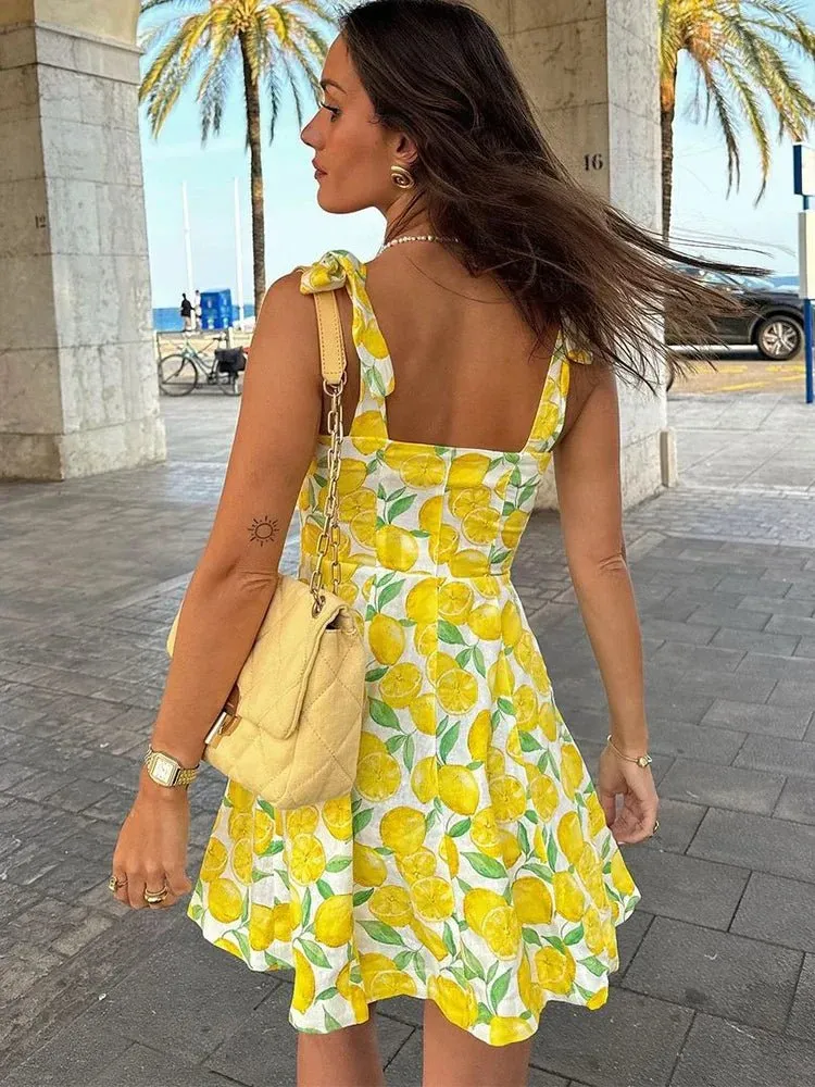 Niomi - Bold Lemon Print Woman's Casual Dress