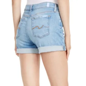 NWT 7 For All Mankind Mid Rise Roll Cuff Denim Shorts 26 Melrose‎