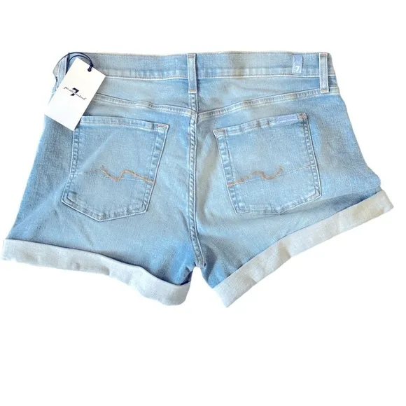 NWT 7 For All Mankind Mid Rise Roll Cuff Denim Shorts 26 Melrose‎
