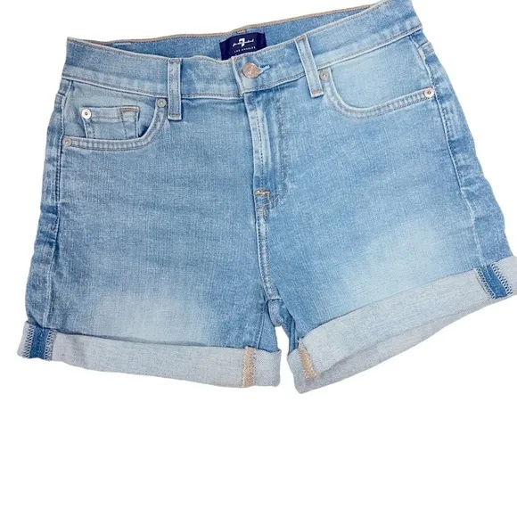 NWT 7 For All Mankind Mid Rise Roll Cuff Denim Shorts 26 Melrose‎