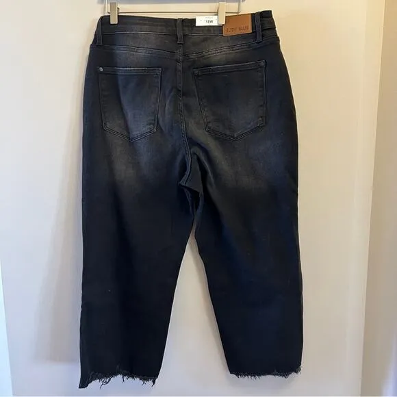 NWT Judy Blue Black Wide Crop Button-Fly Jeans